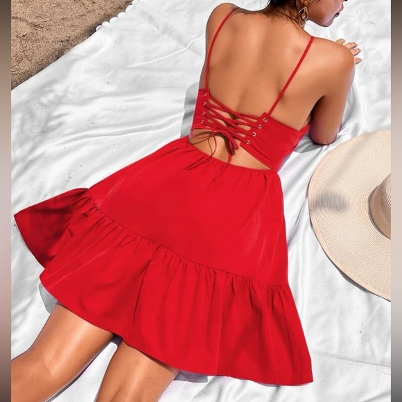 Boho lace up back ruffle hem cami dress - Picture 14 of 16